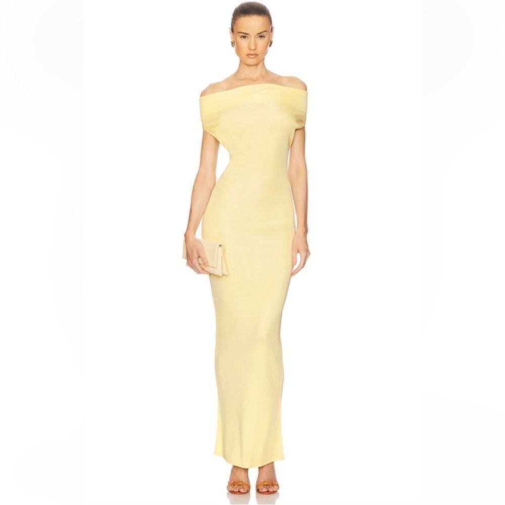 HELSA Aaliyah Maxi Knit Dress Butter Yellow drape stretch minimal Revolve L
